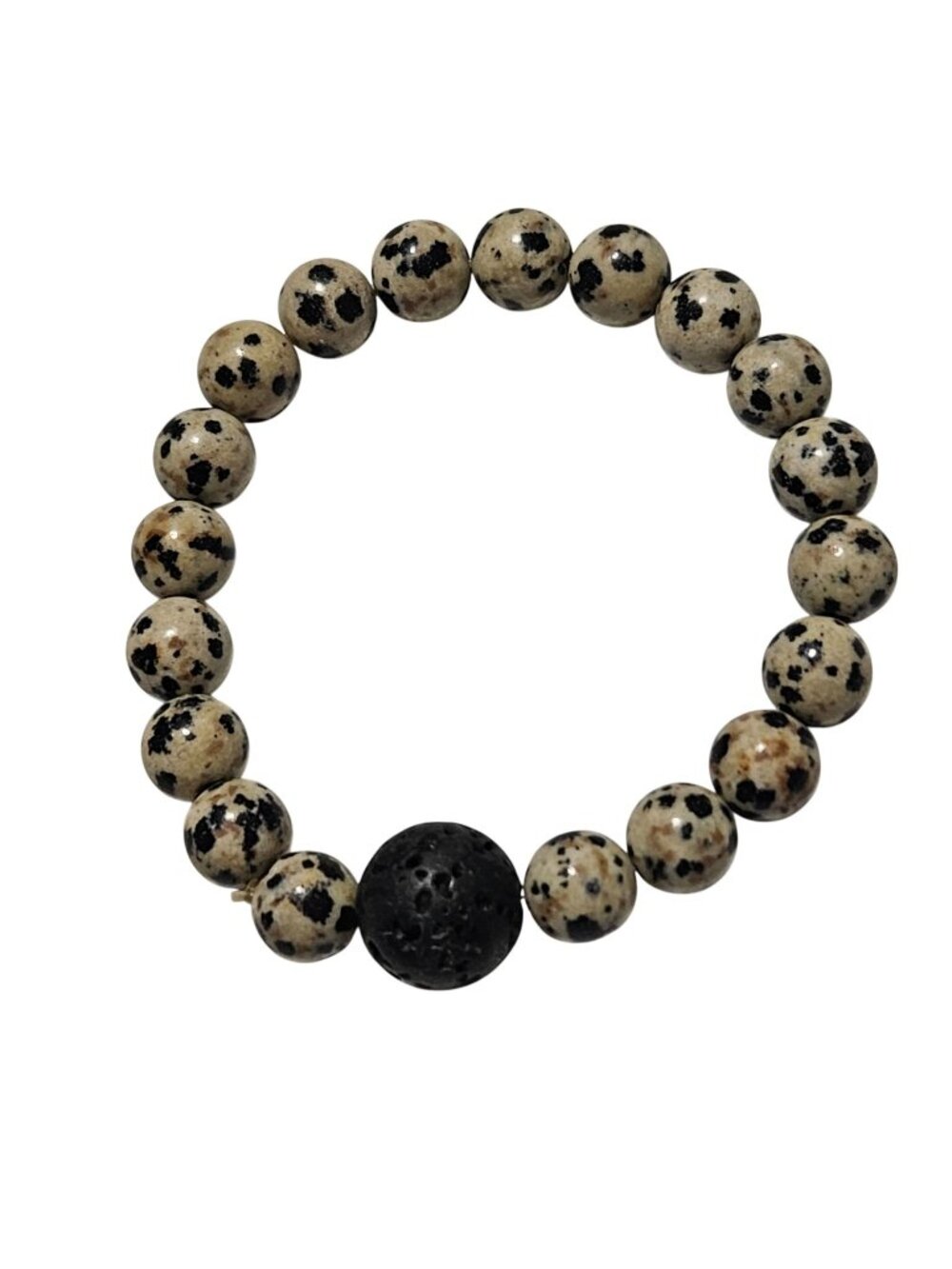 Dalmatian Print Beaded Bracelet Stretch Black Accent Bead Boho Fashion Jewelry